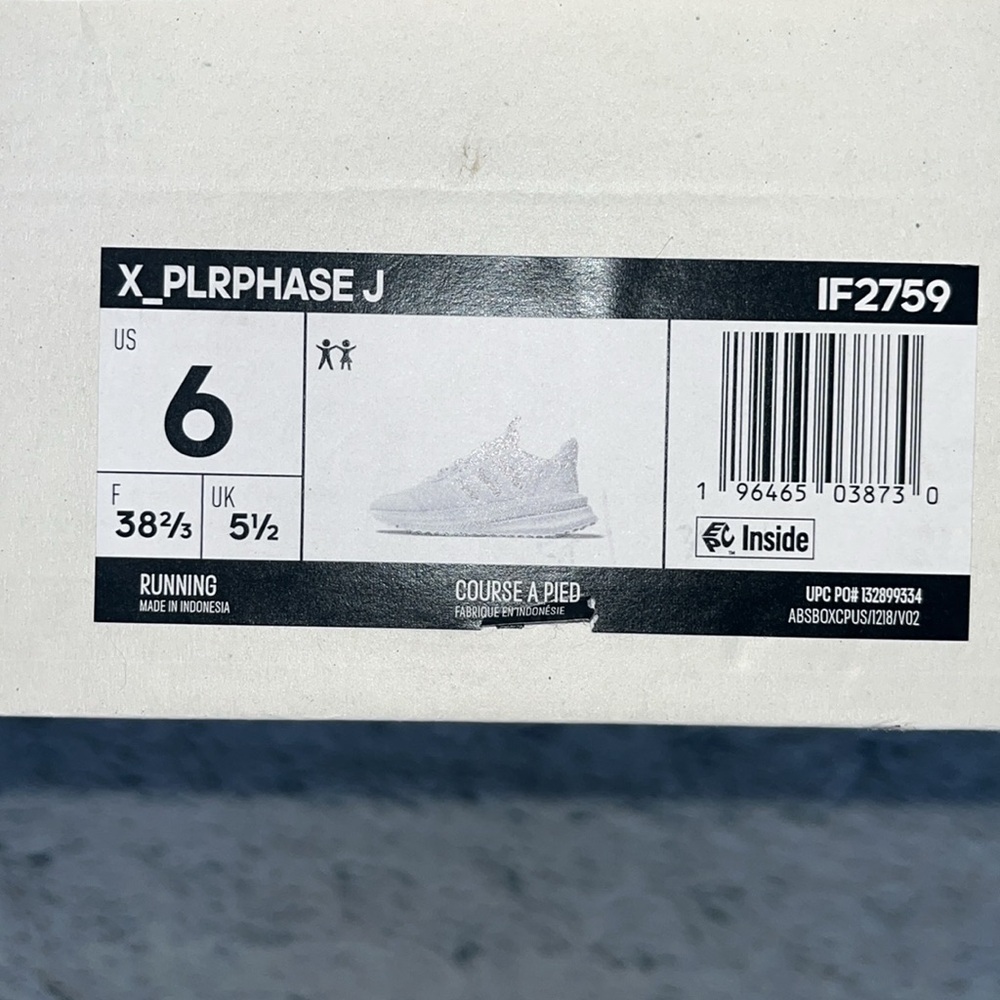 Youth 6 Adidas X_PLRPHASE J White on White Running Shoes - Picture 3 of 11